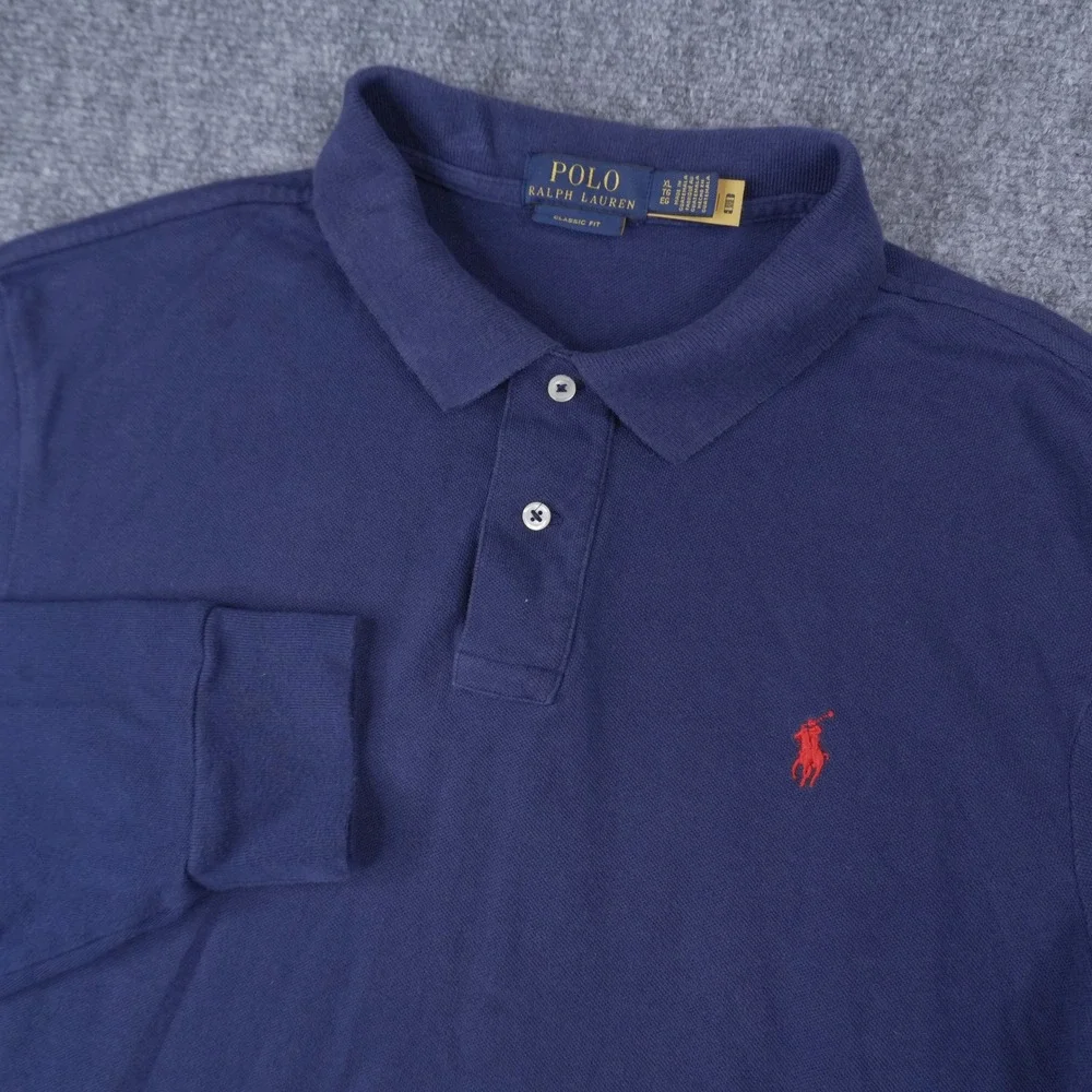 Polo Ralph Lauren Long Sleeve Polo Mens XL Navy Blue Classic Fit Cotton Mesh
